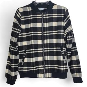 Columbia Women's Black & Off-White Plaid Bomber Jacket Size Medium
